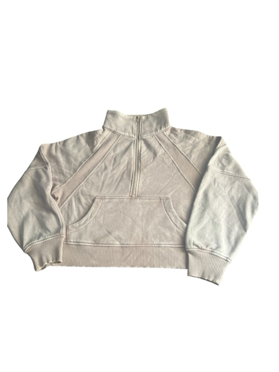 Zenana Tops - Zenana Scuba Cropped Funnel-Neck Half-Zip fleece. kangaroo pocket. (M)